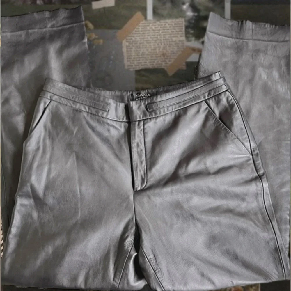 VTG Black Lambskin Leather Charlotte Straight Leg Pants: Size 8P - Picture 2 of 5